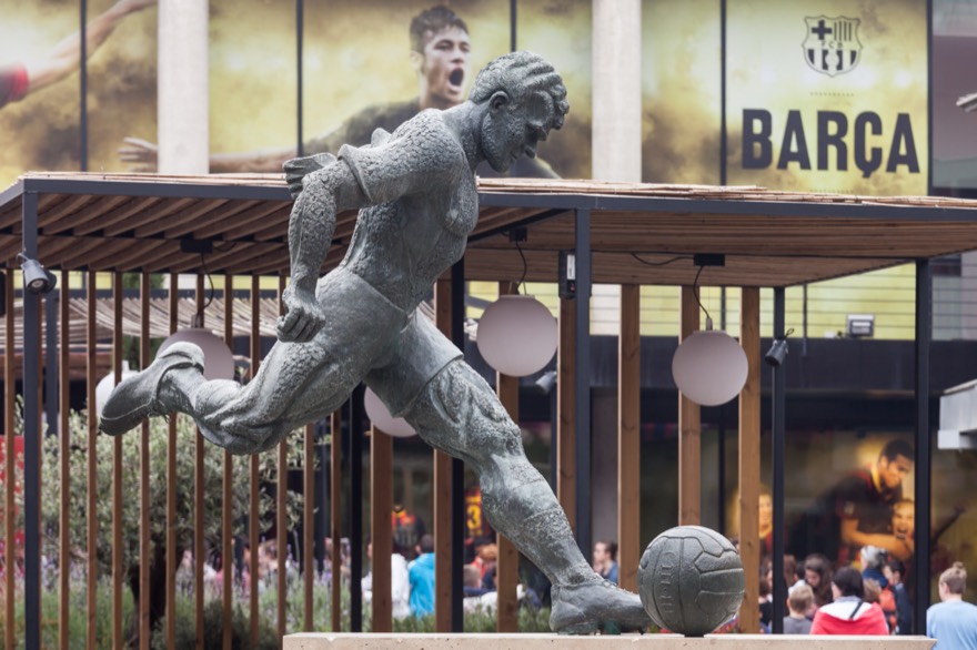 Statue of Ladislao Kubala Stecz. Exterior of Camp Nou. Barcelona