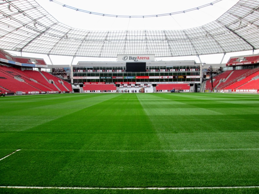Inside the Bayarena in Leverkusen, North Rhine-Westphalia, Germany.