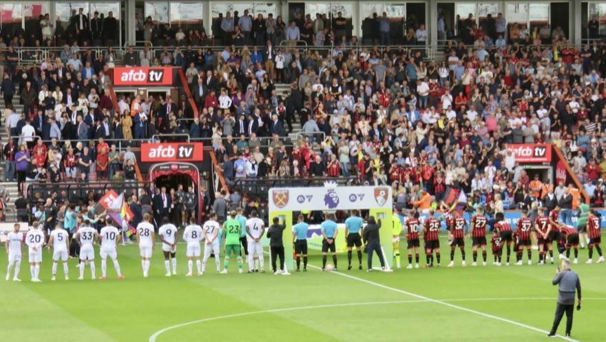 The players of AFC Bournemouth and West Ham United line up before their Premier League game at the Vitality Stadium.