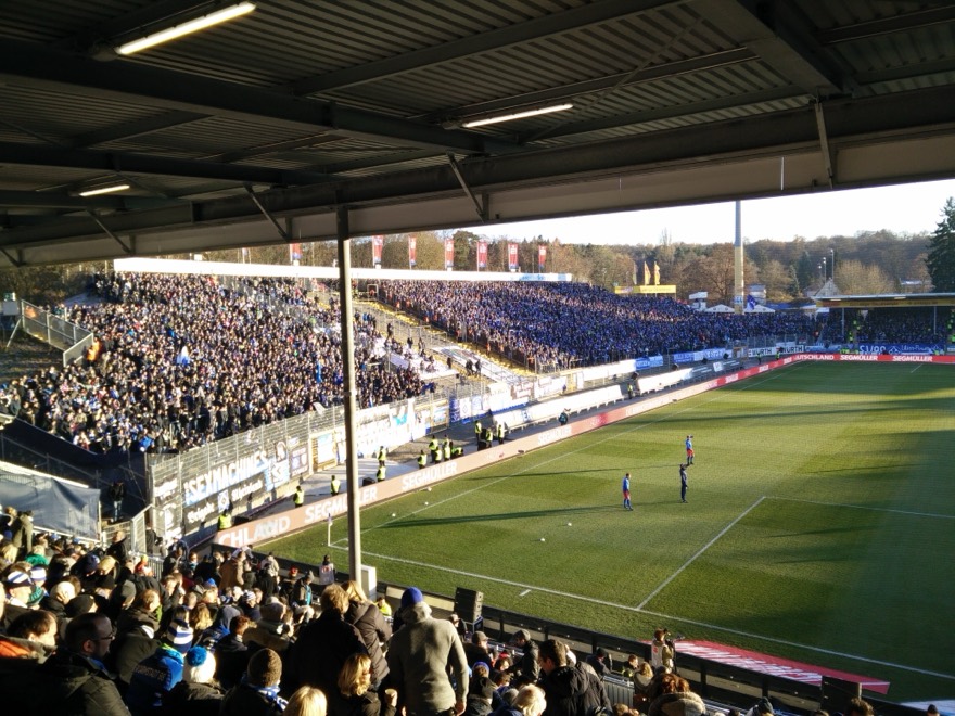 View from the North Stand in Darmstadt stadium Böllenfalltor. 4 Dec. 2016? HSV?