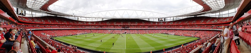 Panoramic of the interior of the w:Emirates Stadium from the East stand at Club Level. 12 images stitched with Hugin.