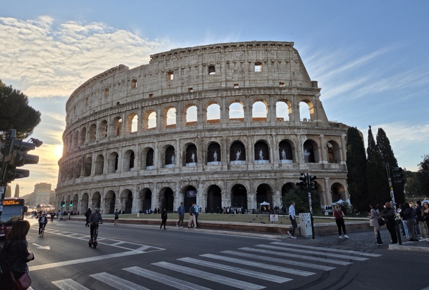 Picture of the Colosseum I took in the morning before touring the area. The natural lighting created a nice contrast between the warm sunrise and the cool/cold 
