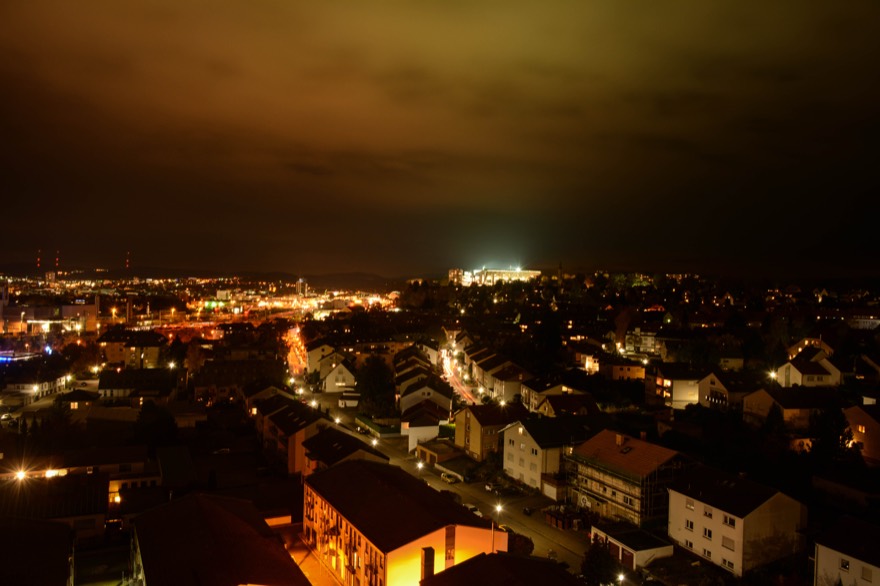 Fritz Walter Stadium lit up during a match of FC Kaiserslautern. It shines like a jewel.