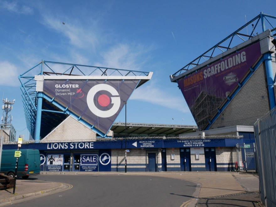 The west entrance to the Den, home of Millwall FC.