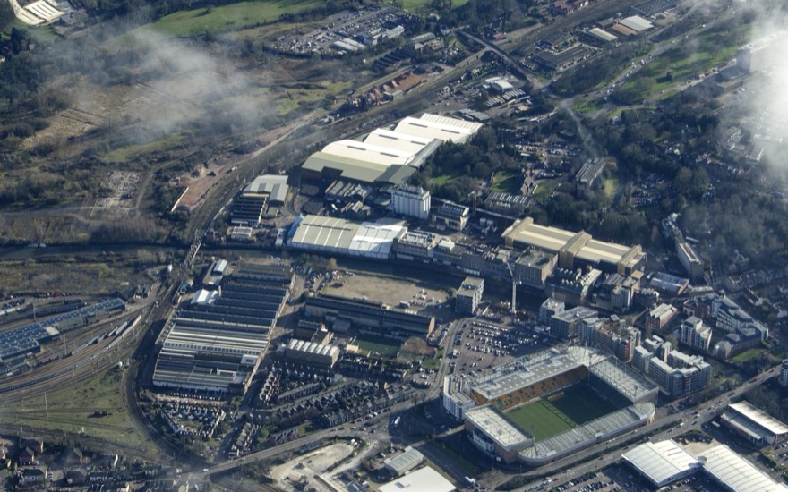 Lawrence Scott, Carrow Works (Unilever), Norwich City football ground, the Wensum ... Norwich aerial image