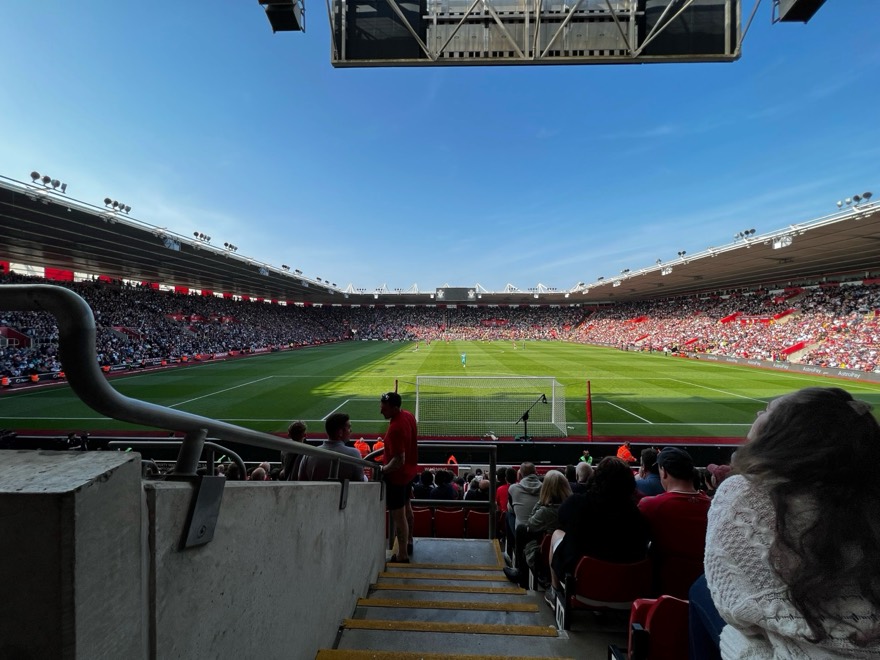 The view from the Chapel Stand at St Mary's Stadium in Southampton, April 2022