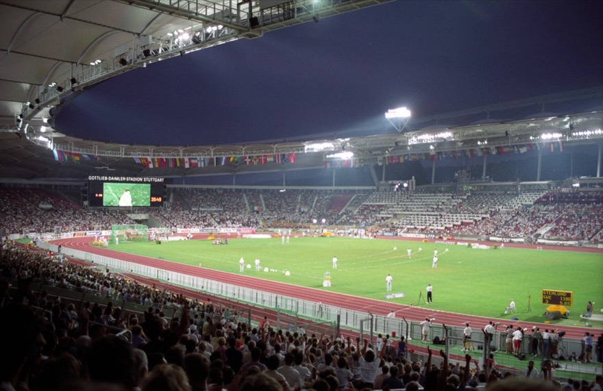 Overview of Gottlieb-Daimler Stadium, in Stuttgart, during the 1993 World Championships in Athletics.