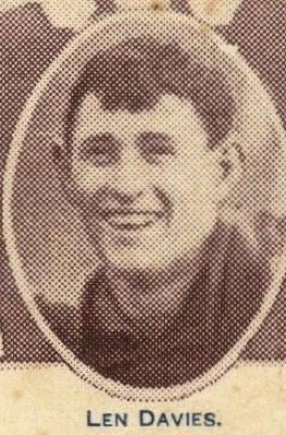 Footballer Len Davies pictured in a postcard published by the Western Mail in 1923. No author is listed on either the website on which it was obtained or the it